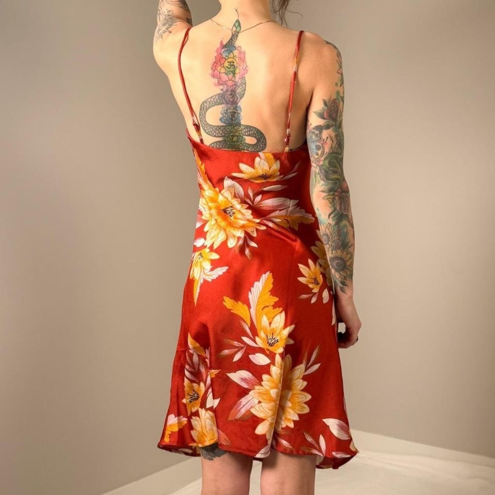 Forever 21 Red Floral Midi Slip Dress Small | Y2K‎ Silky Summer Dress - Picture 4 of 6